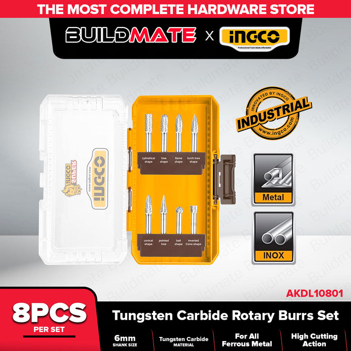 INGCO 8pcs Tungsten Carbide Rotary Burr Set AKDL10801 IHT - BUILDMATE