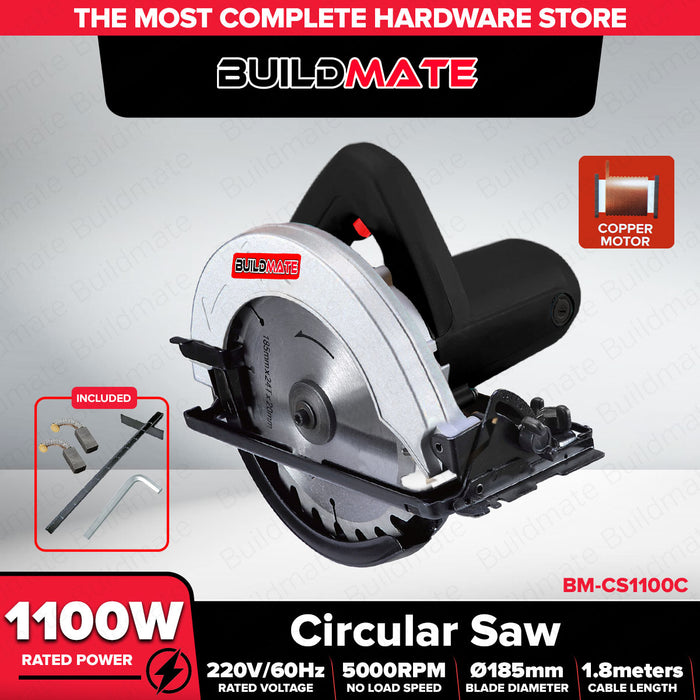 BUILDMATE Circular Saw 1100W 185mm 5000RPM for Wood Cutting Heavy Duty CS1100C