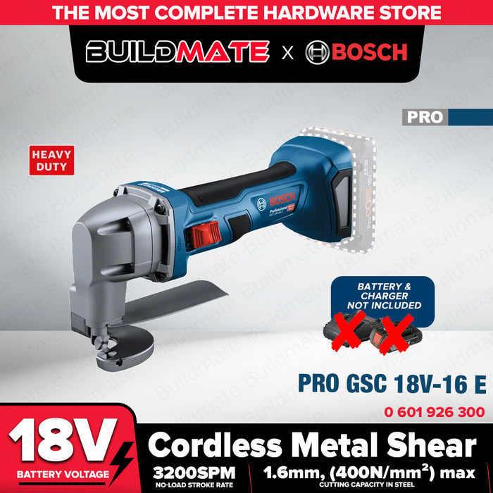 Buildmate x BOSCH SOLO 18V Portable Brushless Cordless Metal Shears 1.6MM Heavy Duty Cutter GSC 18V-16 E 0601926300 BLC