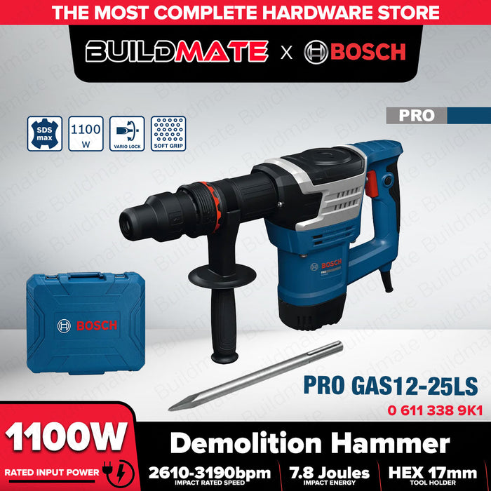 Buildmate x BOSCH PRO Demolition Hammer 1100W 7.8J HEX 17mm with Case GSH5MX 06113389K1 BPT