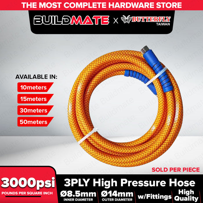 BUILDMATE Butterfly 3-Ply High Pressure Spray Hose 3000psi For Air Water & Oil w/ Fittings Industrial Pneumatic Hose Pipe