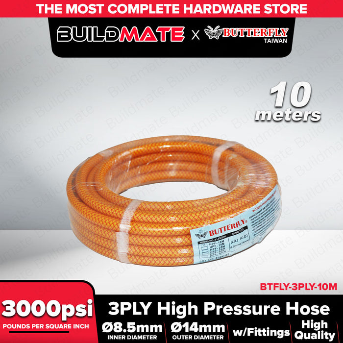 BUILDMATE Butterfly 3-Ply High Pressure Spray Hose 3000psi For Air Water & Oil w/ Fittings Industrial Pneumatic Hose Pipe