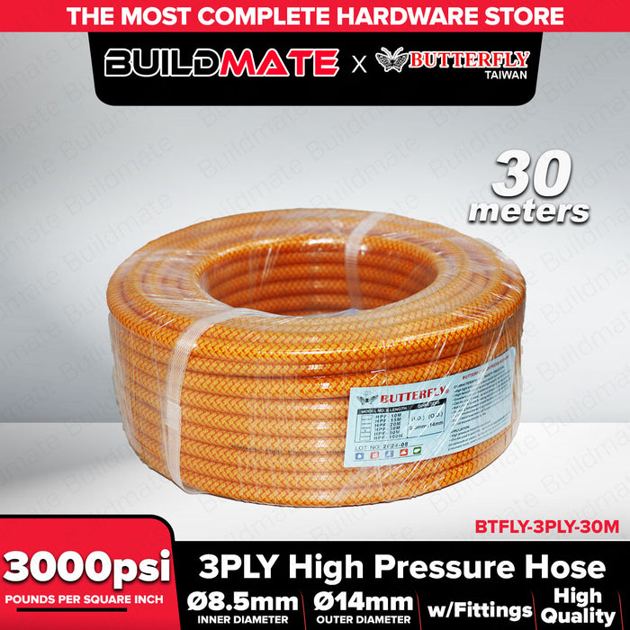 BUILDMATE Butterfly 3-Ply High Pressure Spray Hose 3000psi For Air Water & Oil w/ Fittings Industrial Pneumatic Hose Pipe