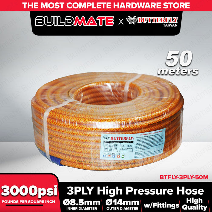 BUILDMATE Butterfly 3-Ply High Pressure Spray Hose 3000psi For Air Water & Oil w/ Fittings Industrial Pneumatic Hose Pipe