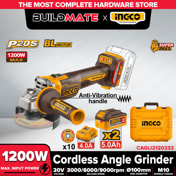 Buildmate x INGCO 20V Cordless Angle Grinder 1200W Brushless CAGLI2120232 ICPT