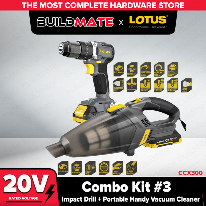 Buildmate x LOTUS Combo Kit #3 20V Impact Drill + Portable Handy Vacuum Cleaner CCX300 LPT