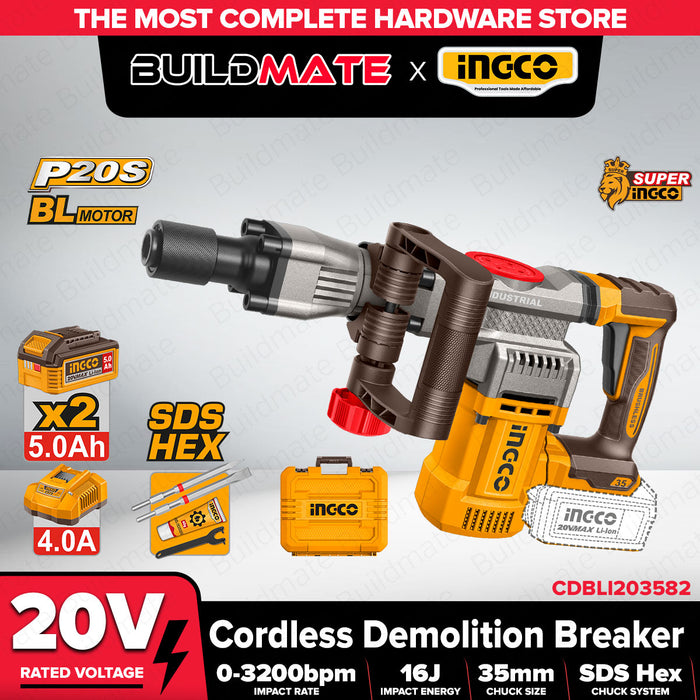 Buildmate x INGCO 20V Cordless Demolition Breaker 35mm Brushless CDBLI203582 ICPT