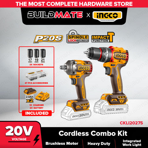 INGCO 2pcs Combo Kit Impact Wrench & Compact Impact Drill CKLI20275 ICPT
