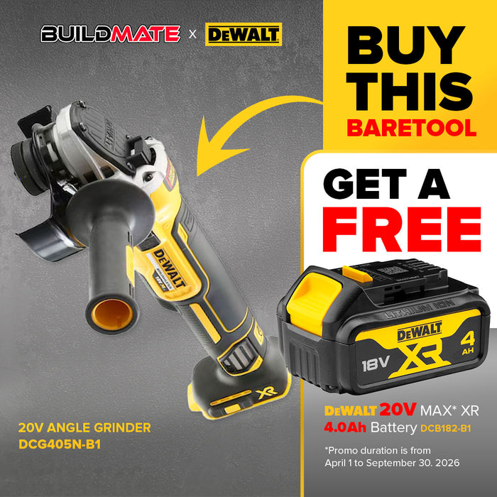 BUILDMATE x DEWALT 20V Max BL 100mm Angle Grinder | M10, 9,000 RPM, Slide Switch (Bare Tool) DCG405N-B1