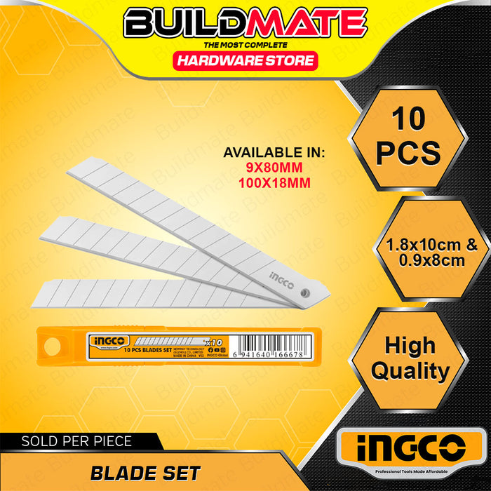 BUILDMATE Ingco 10pcs Knife Blades Set 9x80mm / 18x100mm Cutter Blade Knife Replacement Blades Standard Blades Utility Knife Blade - IHT