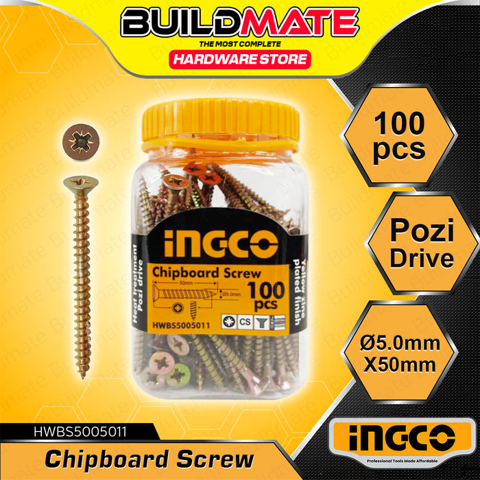 BUILDMATE Ingco Chipboard Screw Yellow Zinc Plated Finish Flat Head Pozi Drive Woodworking Screws SOLD PER BOTTLE - IHT