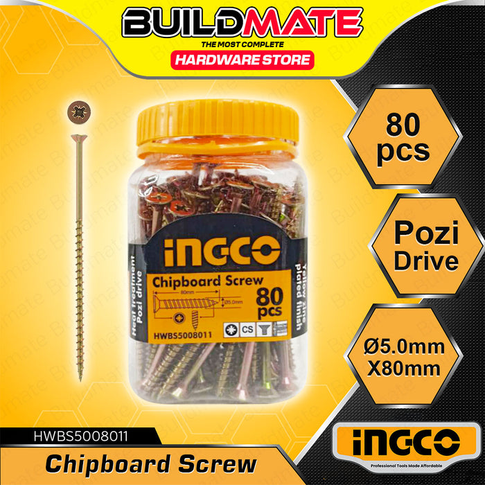 BUILDMATE Ingco Chipboard Screw Yellow Zinc Plated Finish Flat Head Pozi Drive Woodworking Screws SOLD PER BOTTLE - IHT