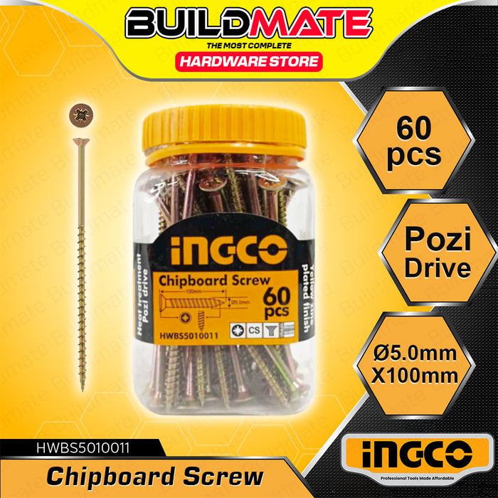 BUILDMATE Ingco Chipboard Screw Yellow Zinc Plated Finish Flat Head Pozi Drive Woodworking Screws SOLD PER BOTTLE - IHT