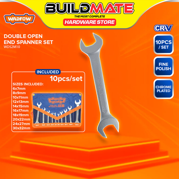 BUILDMATE Wadfow 10pcs Double Open End Spanner Set 6-32mm Chrome Plated Double Ended Combination Wrench Automotive Tool Kit WDS2M10 - WHT