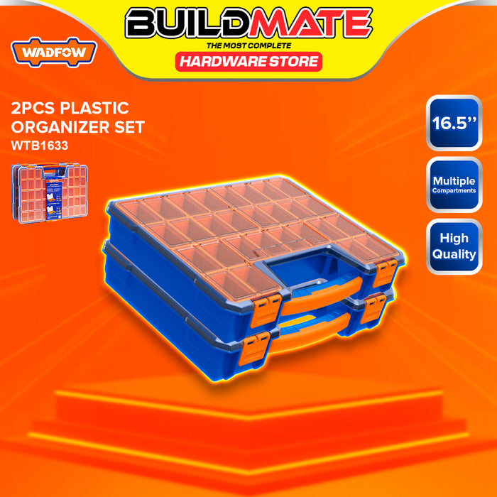 BUILDMATE Wadfow 2pcs 16.5" Plastic Organizer Set Stackable Storage With Removable Compartments Screws & Bolt Accessories Sorting Box for Home Storage WTB1633 - WHT