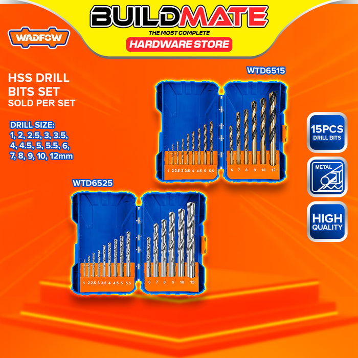BUILDMATE Wadfow 15pcs HSS / M2 Steel Drill Bits Set 1mm-12mm Metalworking Twist Drill Heavy Duty High-Speed Steel Drilling Set - WHT