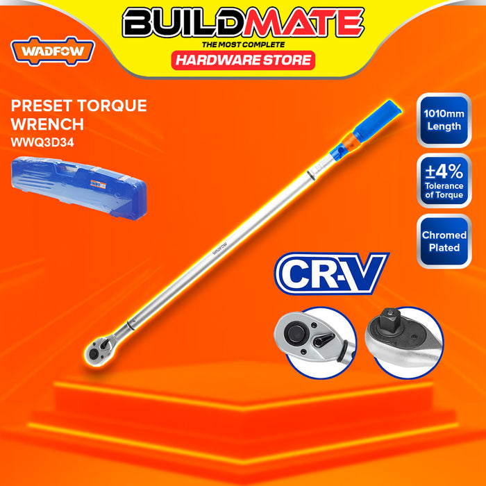 BUILDMATE Wadfow 1" / 3/4" Preset Torque Wrench Cr-V+Cr-Mo Chrome Plated Pre-calibrated Torque Socket Wrench Nut Bolt Remover Repair Hand Tools - WHT