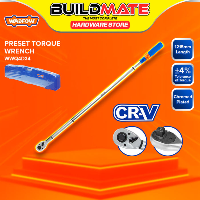 BUILDMATE Wadfow 1" / 3/4" Preset Torque Wrench Cr-V+Cr-Mo Chrome Plated Pre-calibrated Torque Socket Wrench Nut Bolt Remover Repair Hand Tools - WHT