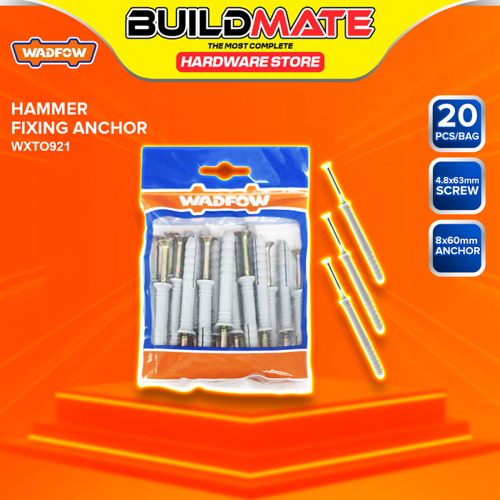 BUILDMATE Wadfow Hammer Fixing Anchor 6x60mm / 8x60mm PE Hammer-In Fastener Concrete Anchor & Screw Set Wall Fixing Anchor Kit SOLD PER BAG - WHT