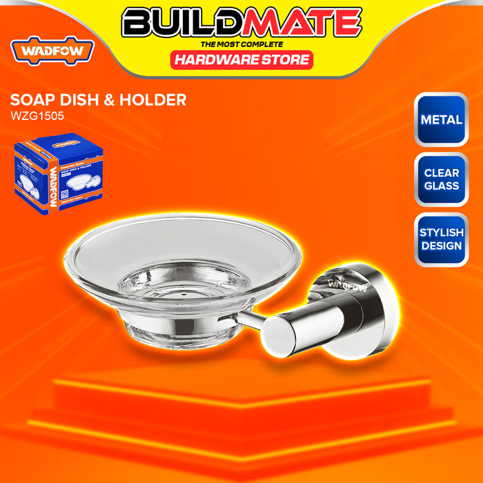 BUILDMATE Wadfow Soap Dish & Holder Wall Mounted Chrome Plate Clear Glass Soap Tray Rack Storage Organizer Holder for Bathroom & Kitchen WZG1505 - WHT