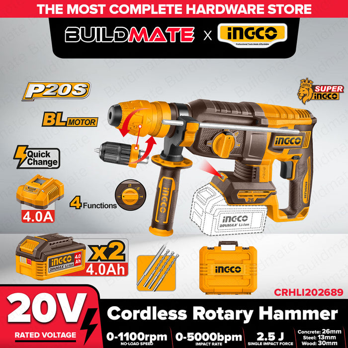 Buildmate x INGCO 20V Cordless Rotary Hammer 26mm CRHLI202689 ICPT