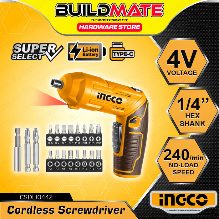 INGCO Lithium-Ion Cordless Screwdriver Set 4V / 8V with Handheld with Led Work Light •BUILDMATE• ICPT