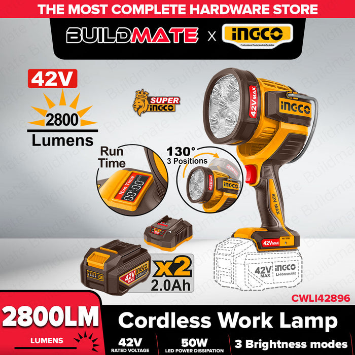 Buildmate x INGCO 42V Cordless Work Lamp 2800LM LED Light CWLI42896