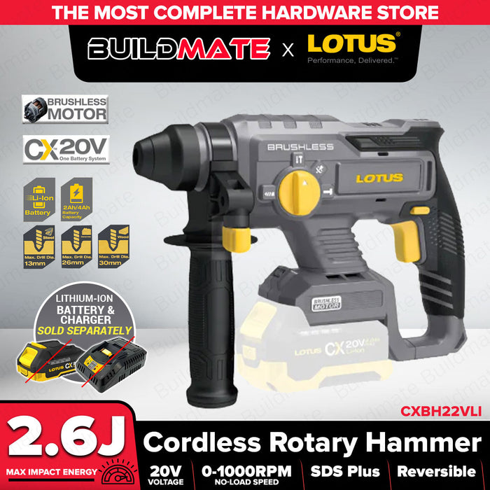 Buildmate x LOTUS 20V Cordless Rotary Hammer 22mm SDS Plus Brushless 2KG (Tool Only) CXBH22VLI LPT