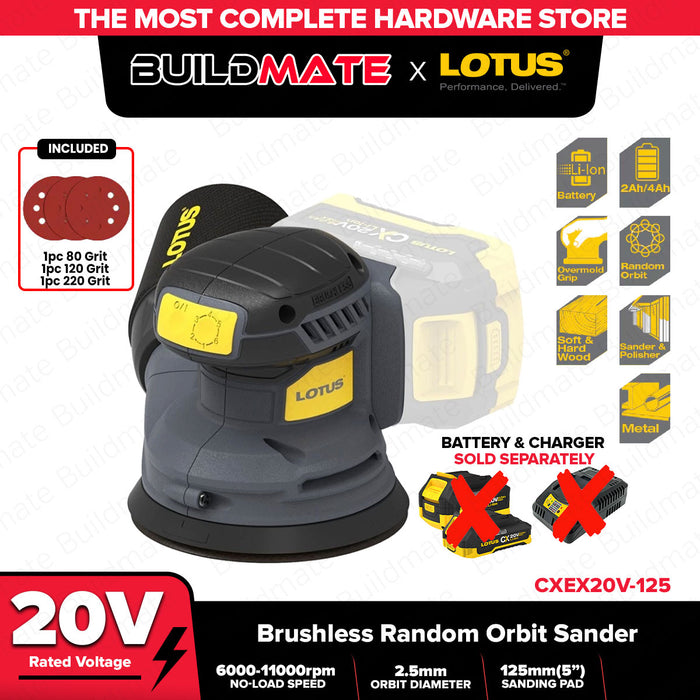 Lotus 20V Cordless Random Orbit Sander CXEX20V - 125 efficient brushless motor LPT