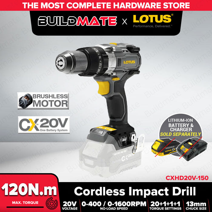 Buildmate x LOTUS 20V Brushless Impact Drill 13mm 120Nm w/ Turbo & Kickback CXHD20V-150 LPT