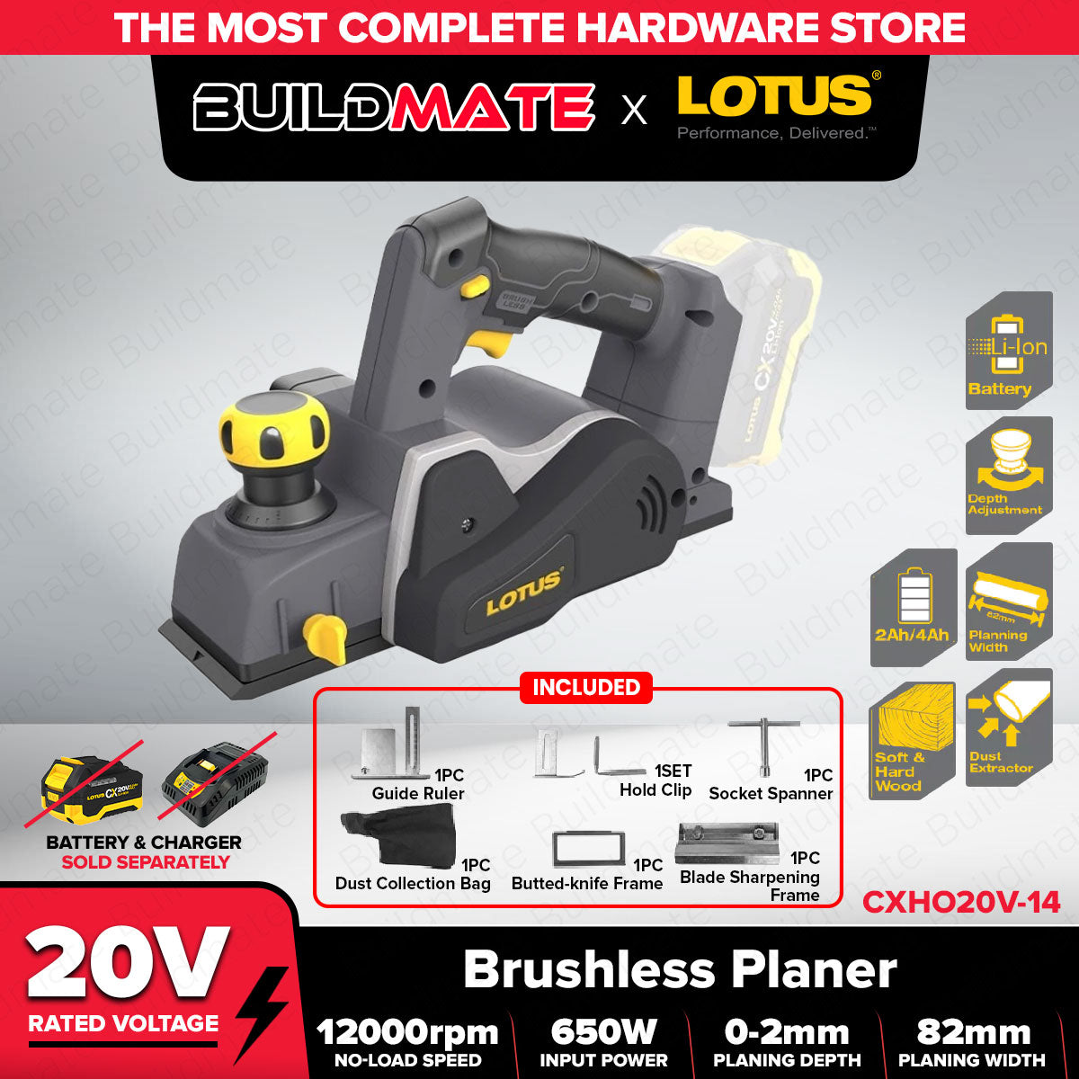 LOTUS 20V Cordless Planer CXHO20V-14 BARE UNIT ONLY for So — Buildmate