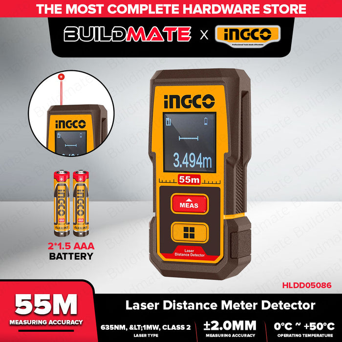 Buildmate x INGCO Laser Distance Meter Detector 55M/85M/110M Digital Laser Measure Range Finder HLDD05086 HLDD07085 HLDD10089 IPT