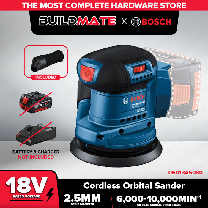 BUILDMATE Bosch Brushless Cordless Random Orbital Sander 18V 125mm (BARE TOOL) GEX185-LI Solo 06013A5080 • BLC