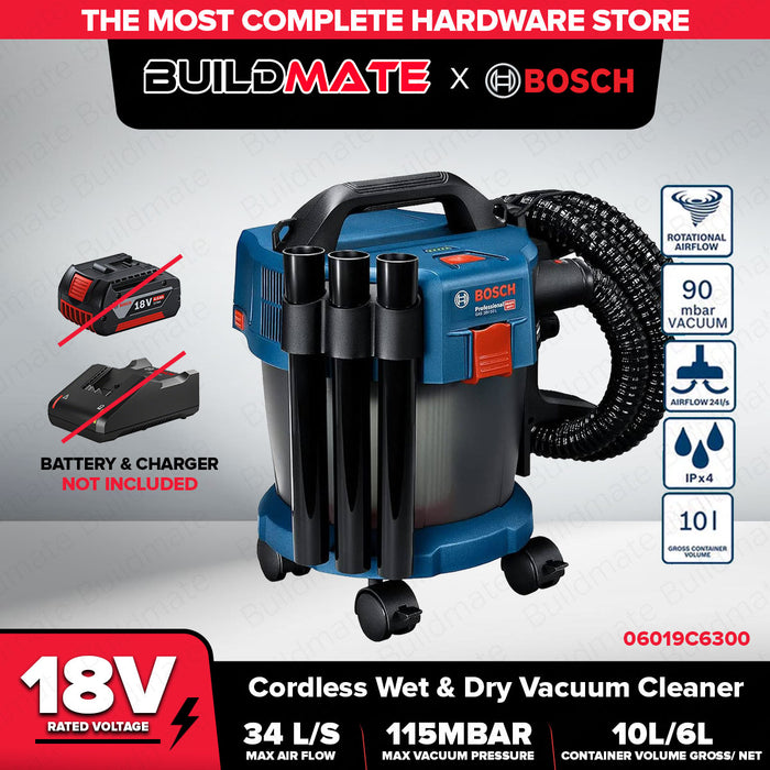 BOSCH Lithium Ion Wet & Dry Cordless Dust Extractor Vacuum Cleaner GAS 18V-10L 06019C6300 BLC