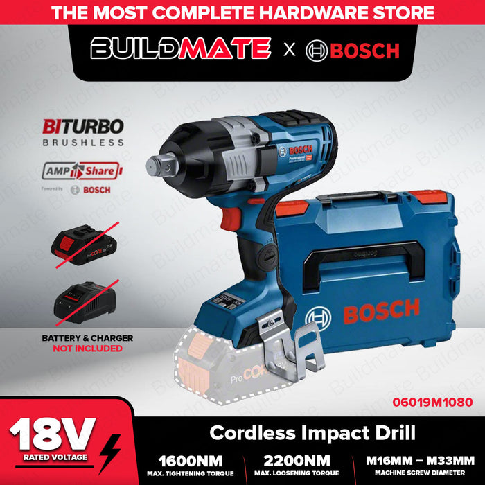 BUILDMATE Bosch 18V Brushless Bi Turbo 3-Speed Heavy Duty Cordless Impact Wrench GDS 18V-1600 HC BLC