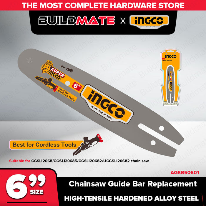 Buildmate x INGCO Chainsaw Guide Bar Replacement 6in/8in/12in/16in Chain Saw Bar AGSB50601 AGSB50618 AGSB50801 AGSB50818 AGSB51201 AGSB51603 IHT