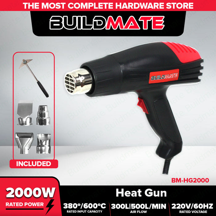 BUILDMATE Variable Heat Gun 2000W with Nozzles & Scraper for DIY, Shrink Wrap, Paint BM-HG2000