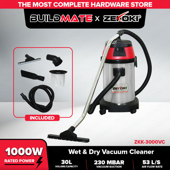 BUILDMATE Zekoki 30L 1000W VACUUM CLEANER Wet & Dry Multi-Purpose Mops For Floor Cleaning, Self-Cleaning, Air Drying Household Floor Cleaning Tools Wet/Dry Vacuum Cleaner ZKK-3000VC