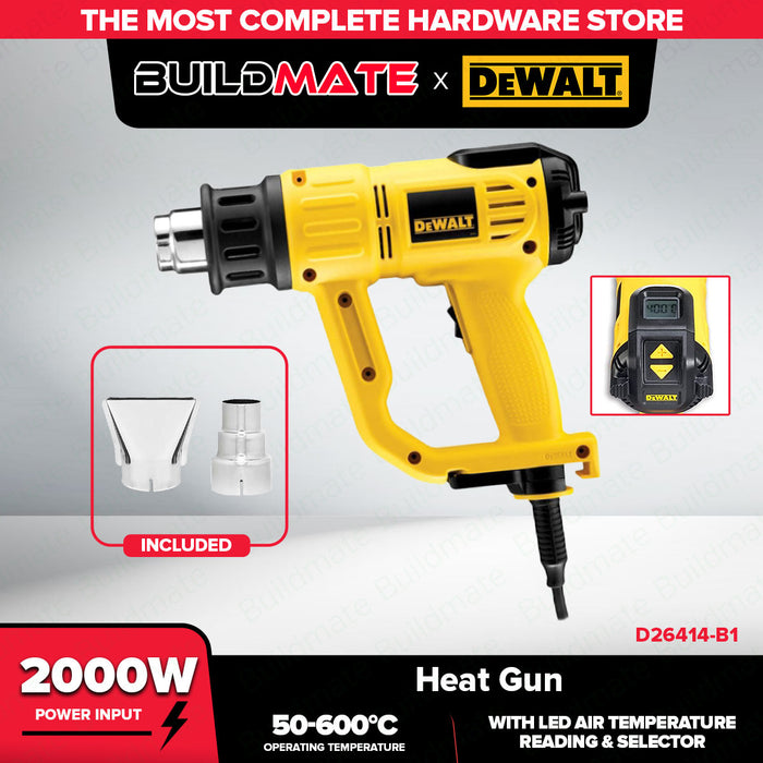 Buildmate x DEWALT 2000W Electric Heat Gun 50-600°C LCD Display Hot Air Tool D26414-B1
