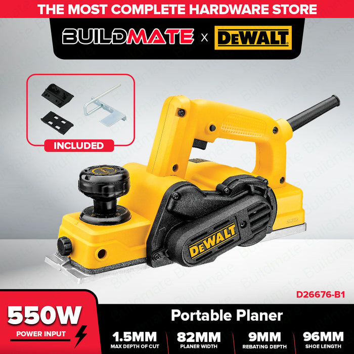 Buildmate x DEWALT 550W 82mm Electric Wood Planer Portable Woodworking Tool D26676-B1