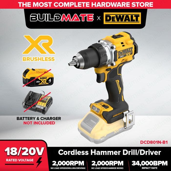 Buildmate x DEWALT SOLO 20V Cordless Drill/Driver Max Brushless 13mm 90Nm Bare Tool DCD801N-B1