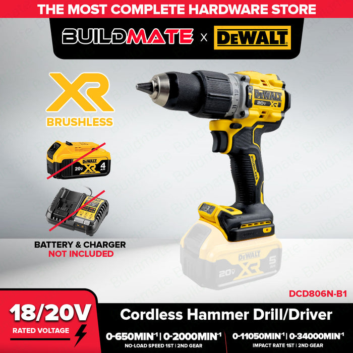 Buildmate x DEWALT SOLO Atomic 20V Max Brushless 1/2IN 90Nm Cordless Hammer Drill/Driver DCD806N-B1