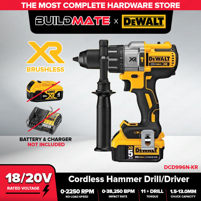 Buildmate x DEWALT SOLO 1/2in 95Nm Cordless Hammer Drill/Driver 3-Speed 20V XR Max Brushless (BARE) DCD996N-KR