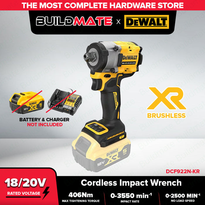 Buildmate x DEWALT ATOMIC 20V XR 10/2IN Max Brushless 610Nm Cordless Impact Wrench Pin (BARE) DCF922N-KR