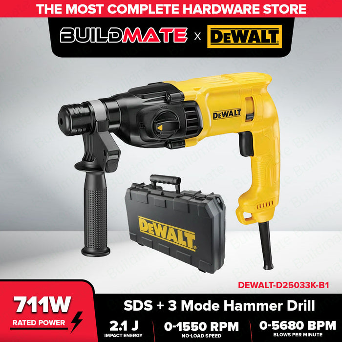 BUILDMATE x DEWALT 22mm SDS+ 3-Mode Hammer Drill | 711W, 2.1J Impact, 0–5680 BPM D25033K-B1