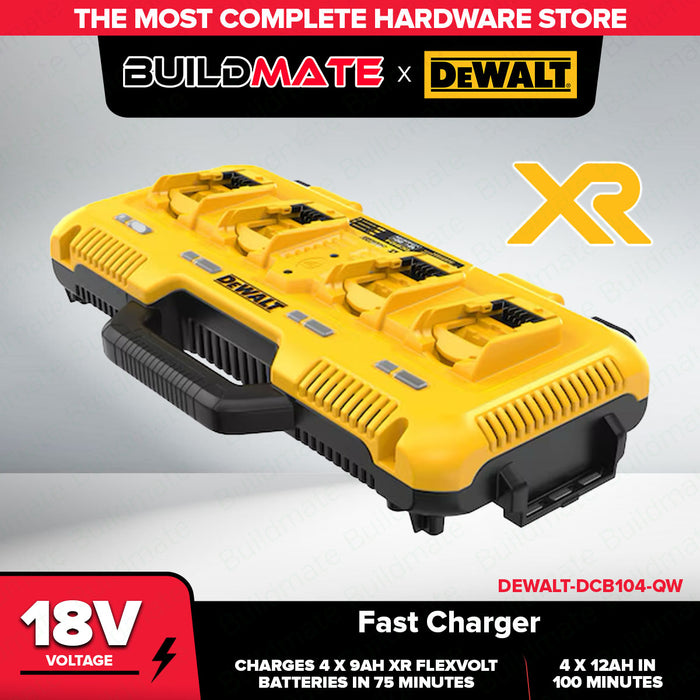 BUILDMATE x DEWALT 18V XR 4-Port Fast Charger | Charges 4 Batteries, ToughSystem Mountable DCB104-QW