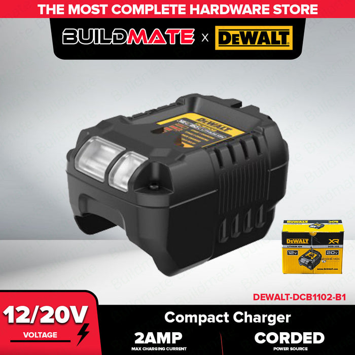 BUILDMATE x DEWALT 12V/20V XR Compact Charger | 2A Fast Charge, Corded, 120V Plug DCB1102-B1