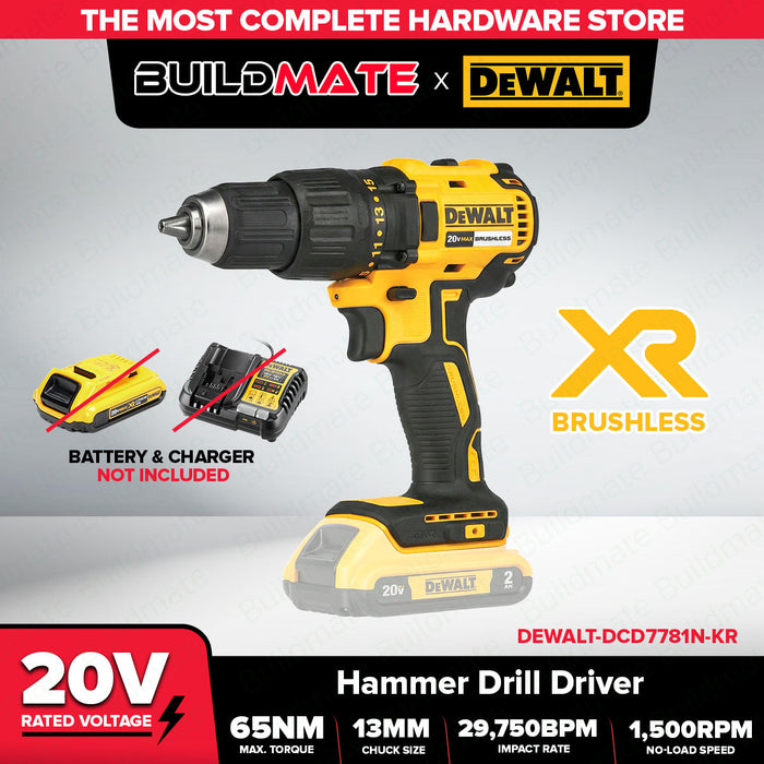 BUILDMATE x DEWALT 20V Max Brushless Hammer Drill Driver | 13mm Chuck, 65Nm, 29,750 BPM DCD7781N-KR