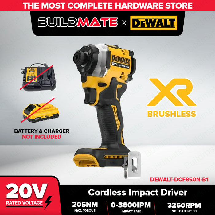 BUILDMATE x DEWALT 20V Max Atomic Impact Driver | 1/4" Hex, 205Nm, 3,800 IPM, Bare Tool DCF850N-B1