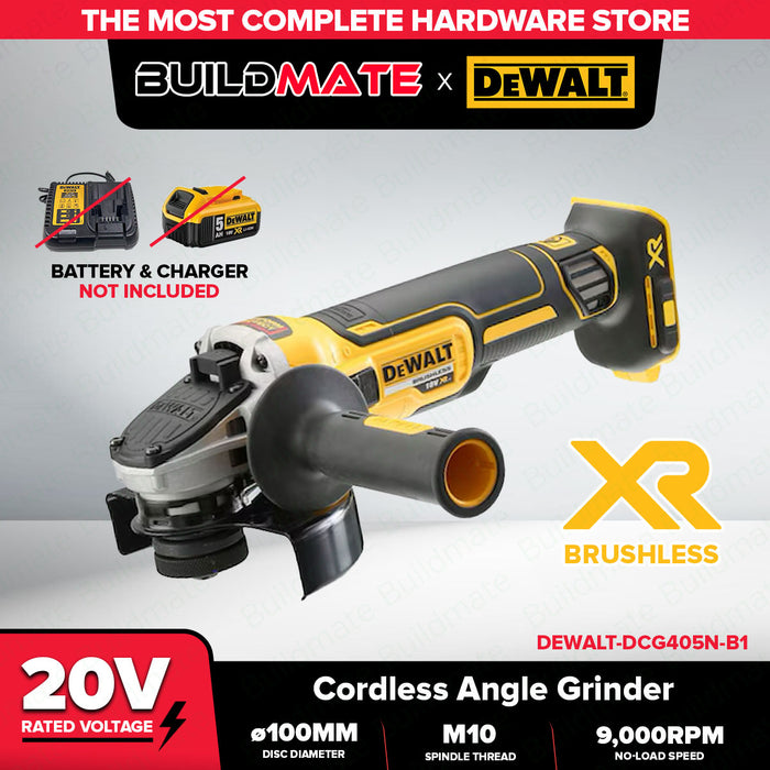 BUILDMATE x DEWALT 20V Max BL 100mm Angle Grinder | M10, 9,000 RPM, Slide Switch (Bare Tool) DCG405N-B1